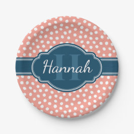 Roze monogram van het witte patroon papieren bordje