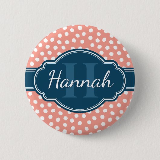 Roze monogram van het witte patroon ronde button 5,7 cm (Voorkant)