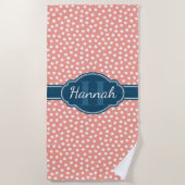 Roze monogram van het witte patroon strandlaken (Voorkant)