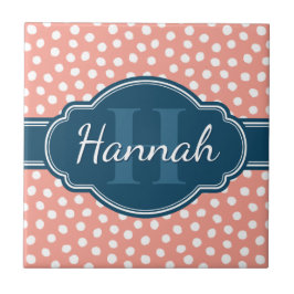 Roze monogram van het witte patroon tegeltje