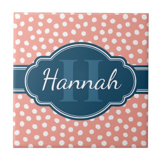 Roze monogram van het witte patroon tegeltje (Voorkant)