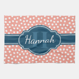 Roze monogram van het witte patroon theedoek