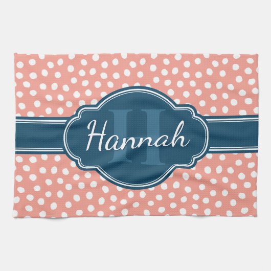 Roze monogram van het witte patroon theedoek (Horizontaal)