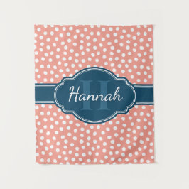 Roze monogram van het witte patroon wandkleed