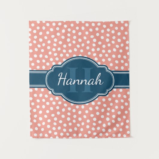 Roze monogram van het witte patroon wandkleed (Voorkant)