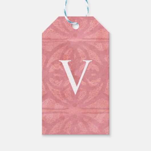 Roze Monogram Waterverf Cadeaulabel (Voorkant)