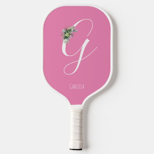 Roze monogram waterverf pickleball paddle (Achterkant)