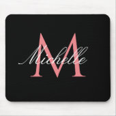 roze monogram zwart muismat (Voorkant)