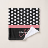 Roze Monogram Zwart Wit Polka Dot Badhanddoek Set Bad Handdoek (Wasdoekje)