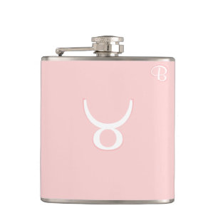 Roze monogrammed Flask - Zodiac - Taurus Heupfles