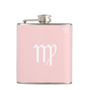Roze monogrammed Flask - Zodiac - Virgo Heupfles