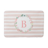 Roze Monogrammed Floral Wreath Badmat (Voorkant)