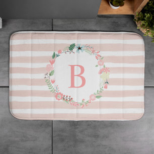 Roze Monogrammed Floral Wreath Badmat