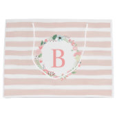 Roze Monogrammed Floral Wreath Large Cadeauzakje (Voorkant)