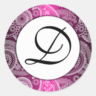 Roze Monogrammed White Lace Paisley Stickers