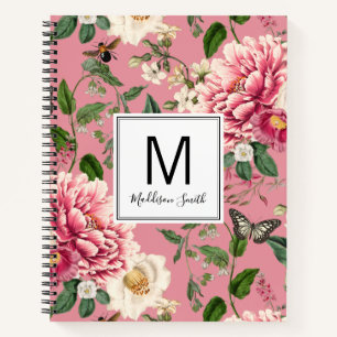 Roze monogrammen Land Tuin Floral Pattern Notitieboek