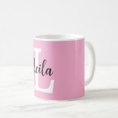Roze Monogramnaam Script Persoonlijk Ontwerp Koffiemok (Voorkant rechts)