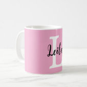 Roze Monogramnaam Script Persoonlijk Ontwerp Koffiemok (Voorkant links)
