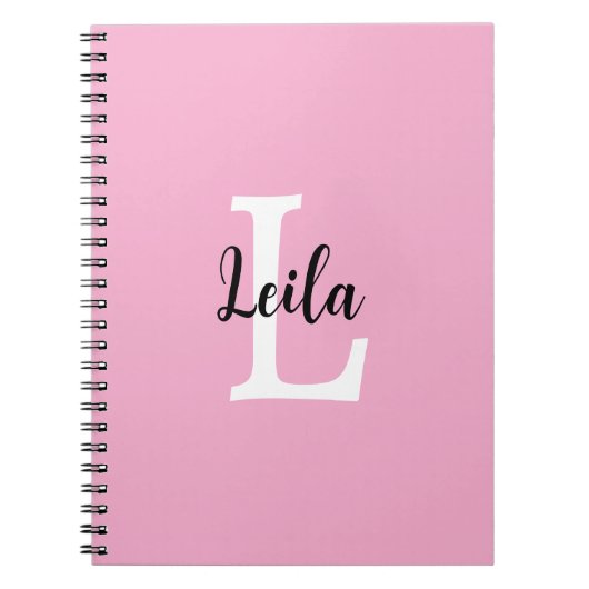 Roze Monogramnaam Script Persoonlijk Ontwerp Notitieboek (Voorkant)