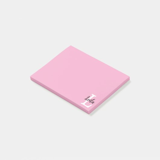 Roze Monogramnaam Script Persoonlijk Ontwerp Post-it® Notes (Schuin)
