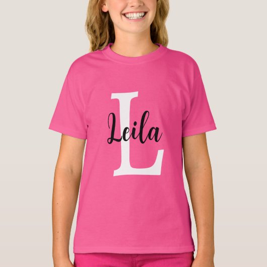 Roze Monogramnaam Script Persoonlijk Ontwerp T-shirt (Voorkant)