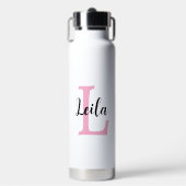 Roze Monogramnaam Script Persoonlijk Ontwerp Waterfles (Voorkant)