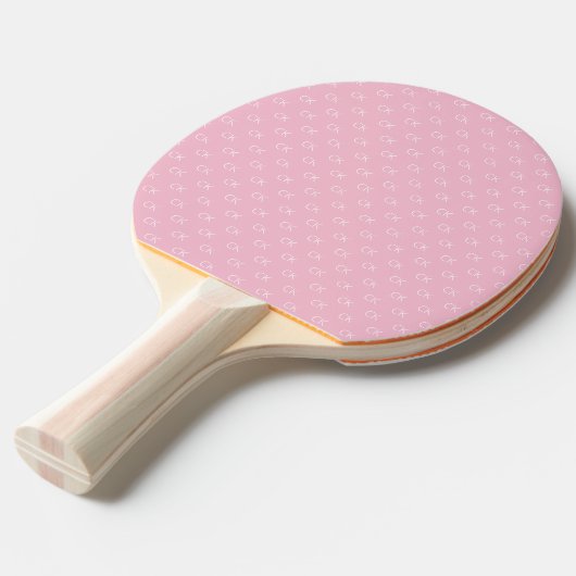 Roze monogrampatroon witte meisjesachtig elegant tafeltennisbatje (Voorkant Gekanteld)