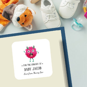 Roze Monster Baby Peuter Persoonlijke Boekenlegant Vierkante Sticker