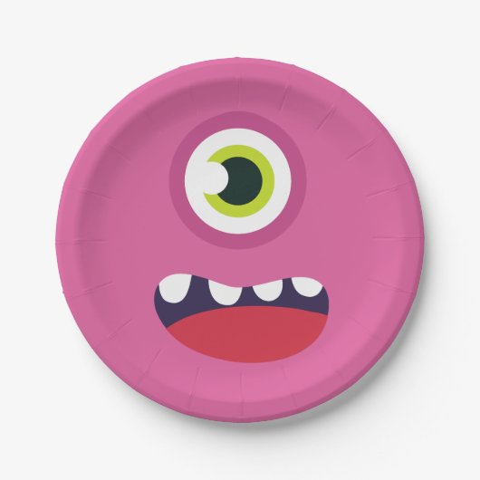 Roze monster Face Papieren Bordje (Voorkant)