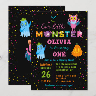 Roze Monster Halloween Costume Birthday Party Kaart