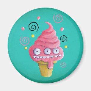 Roze Monster Ice Cream Cone Magneet