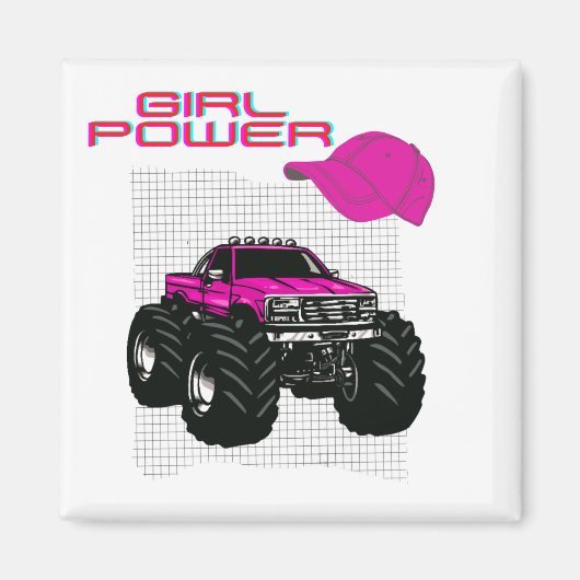 Roze Monster Truck Magneet (Voorkant)