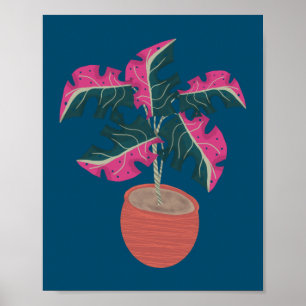 Roze Monstera Plant Hand Getekend Poster