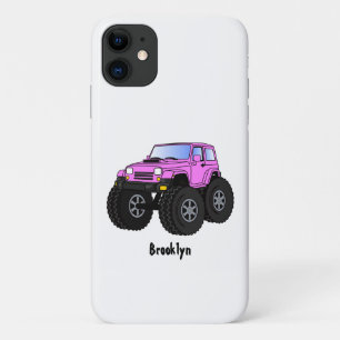 Roze monstertruck cartoon illustratie iPhone 11 hoesje