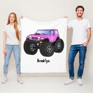 Roze monstertruck cartoon illustratie fleece deken