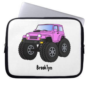 Roze monstertruck cartoon illustratie laptop sleeve