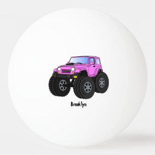 Roze monstertruck cartoon illustratie pingpongballen