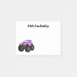 Roze monstertruck cartoon illustratie post-it® notes