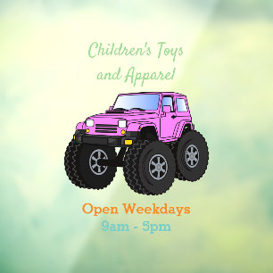 Roze monstertruck cartoon illustratie raamsticker