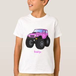 Roze monstertruck cartoon illustratie t-shirt