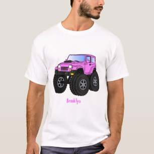Roze monstertruck cartoon illustratie t-shirt