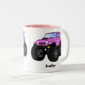 Roze monstertruck cartoon illustratie tweekleurige koffiemok (Voorkant rechts)
