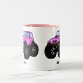 Roze monstertruck cartoon illustratie tweekleurige koffiemok (Center)