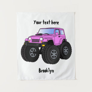 Roze monstertruck cartoon illustratie wandkleed