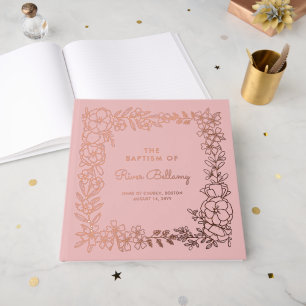 Roze Mooi Roos Goud Bloemen Lijst Meisje Doop Gastenboek