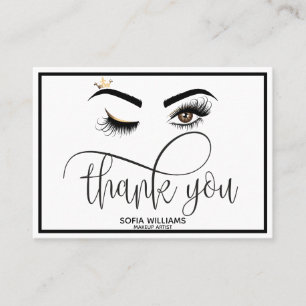 Roze mooie bruine ogen met gouden kroonnazorg aanbevelingskaartje