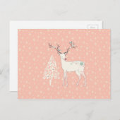 Roze mooie rendieren en neusvlokken briefkaart (Voorkant / Achterkant)