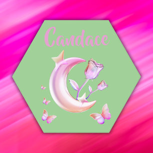  Roze- Moon, Butterfly, Floral - Monogram   Kartonnen Onderzetters