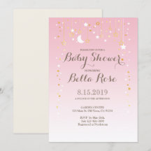 Roze Moon Star Girl Baby shower nodigt uit