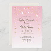 Roze Moon Star Girl Baby shower nodigt uit Kaart (Voorkant / Achterkant)